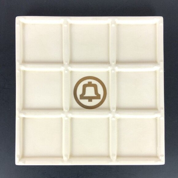 Bell Telephone Ceramic Trivet or Tic Tac Toe Board 1982 Beige Gold Logo Decor - Picture 1 of 5